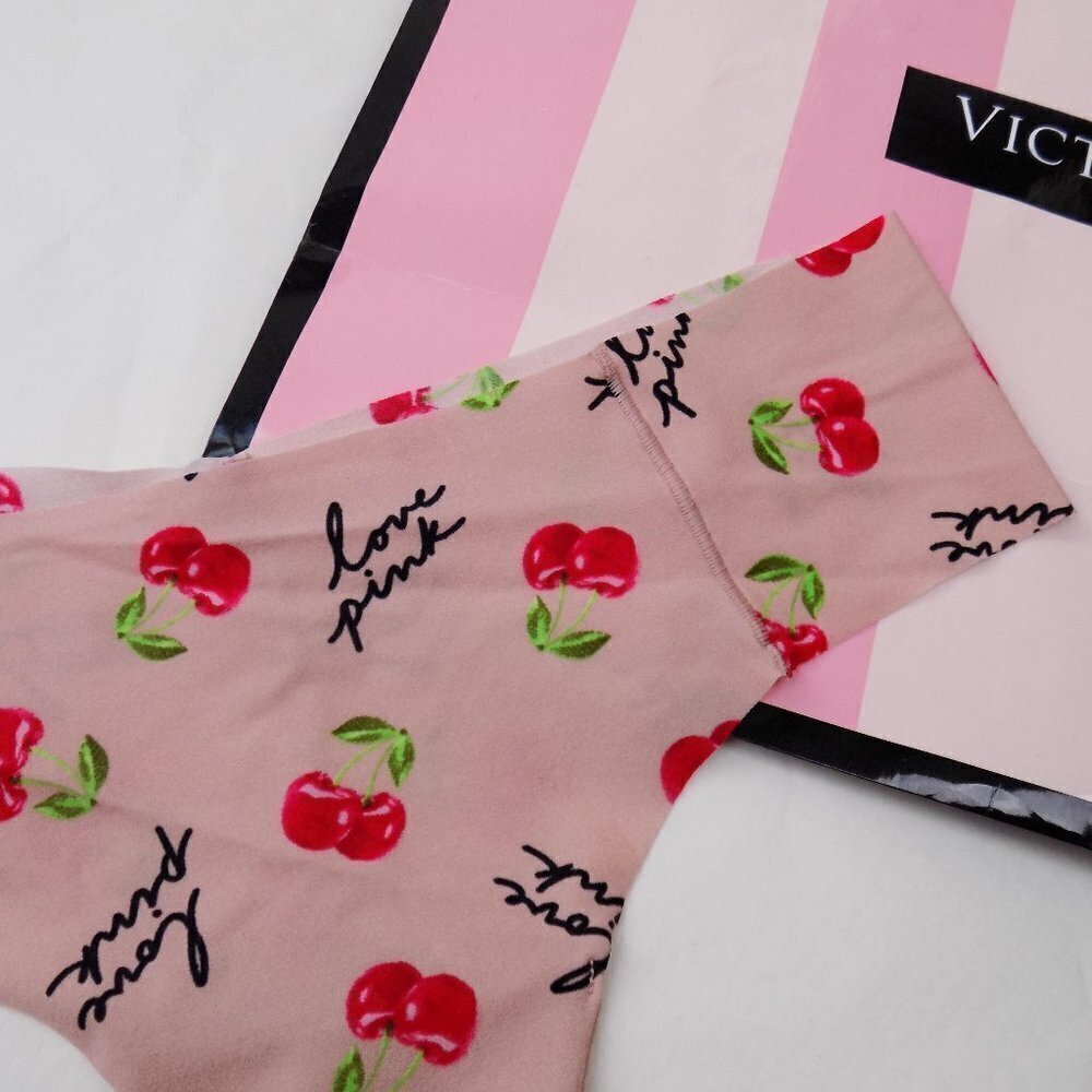 nwt no show seamless thong cheeky cherries love pink cherry